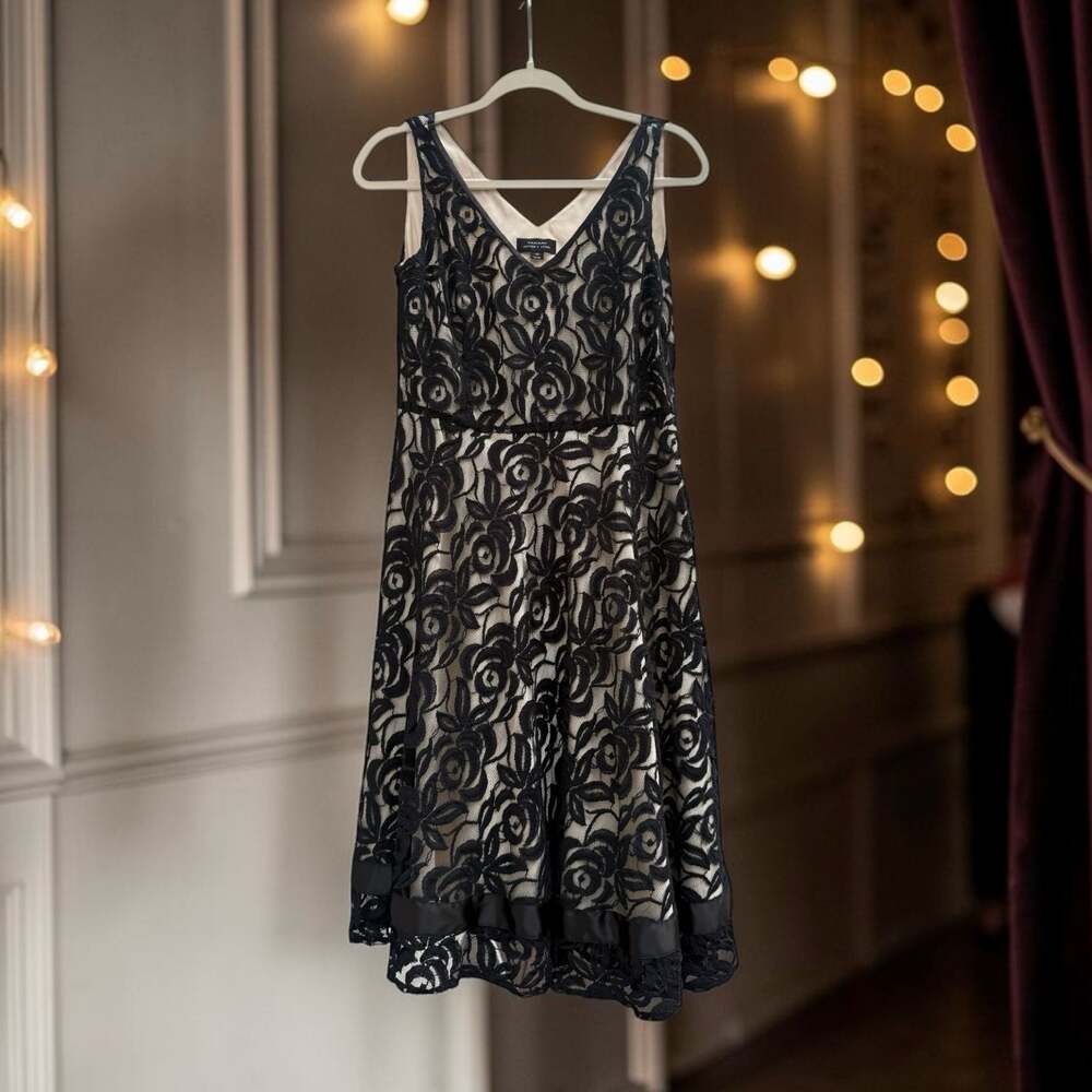 Tahari Arthur S. Levine Black Lace Overlay Sleeveless Fit and Flare Dress